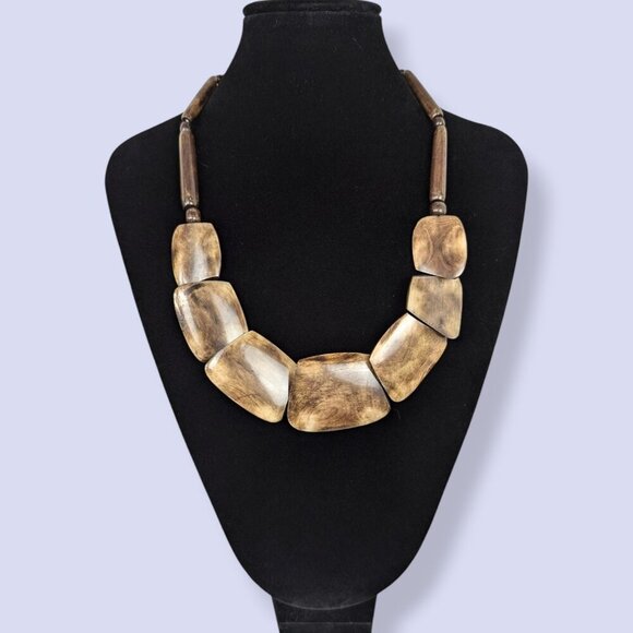 Vintage Brown Faux Horn Statement Necklace - Picture 1 of 6